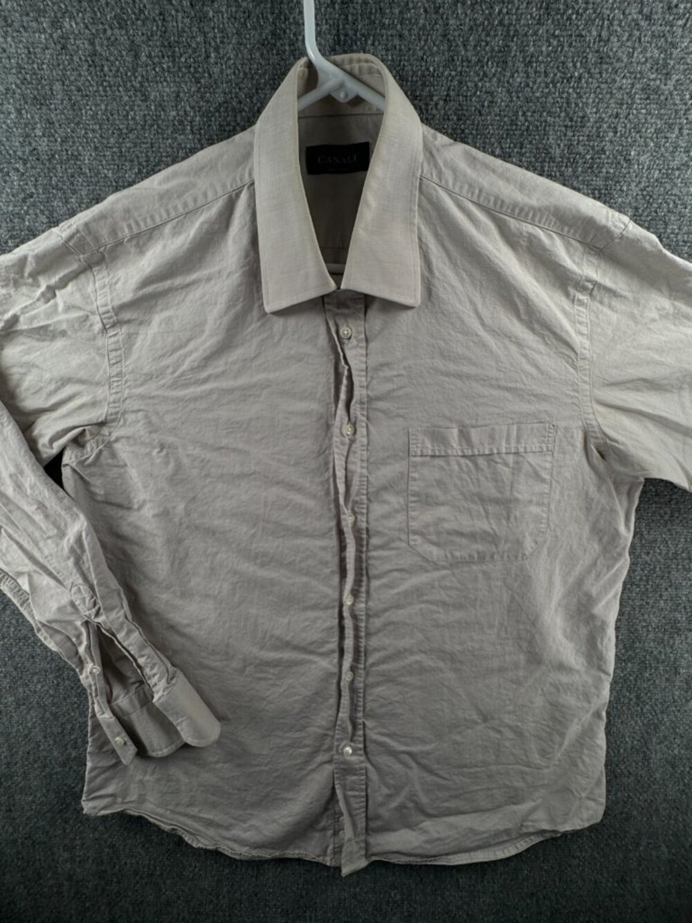 Canali Button Up Shirt Men Long Sleeve Cotton Size 16.5 Solid Gray Woven Adult